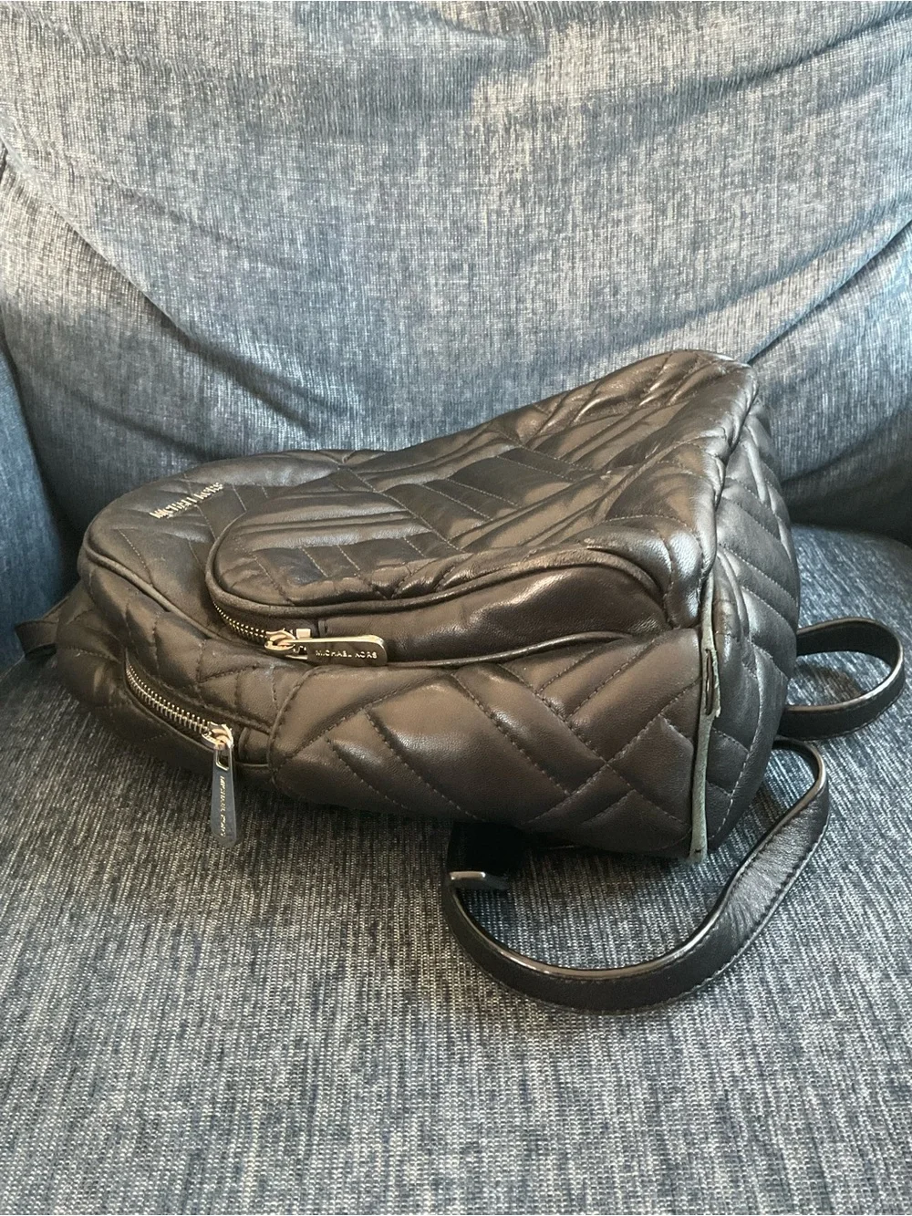 Michael Kors Abbey Black Quilted Leather Backpack - silver hardware